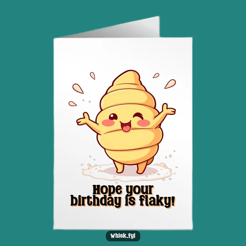 Free Printable Funny Birthday Card: Baking Kawaii Croissant Downloadable Gift