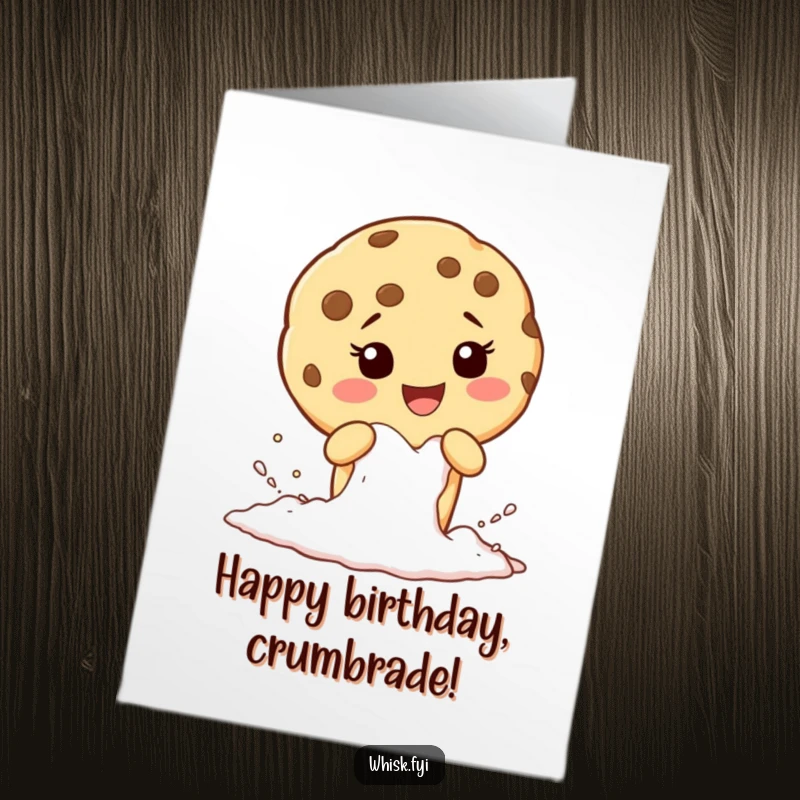 Funny Free Printable Birthday Card: Giggling cookie character enthusiastically sifting flour.