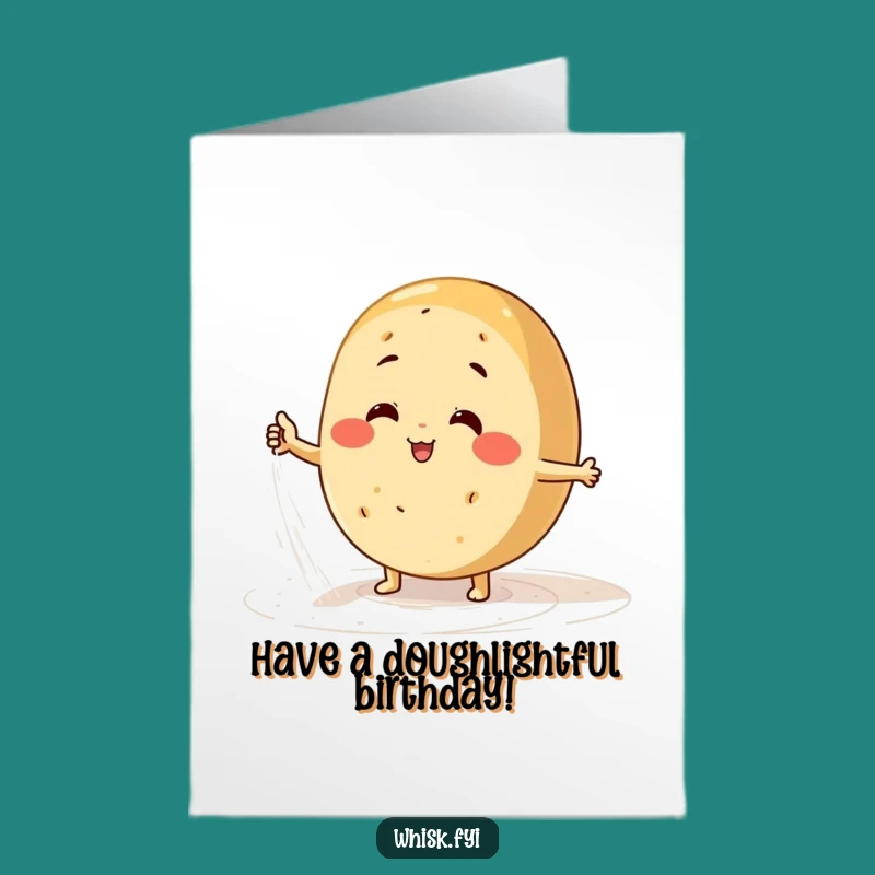 Free Printable Birthday Card: Funny Bread Character Dusting Flour Digital Art for a Baked Celebration