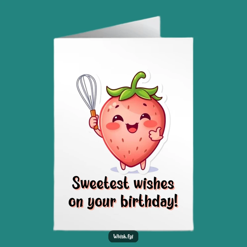 Free Printable Birthday Card: Sweet Strawberry Whisk Greeting for a Deliciously Funny Gift