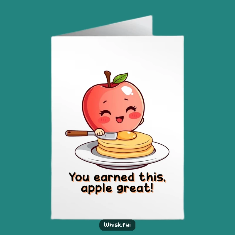 Free Printable Apple Congrats Card: Pancake Flipper Character DIY Downloadable