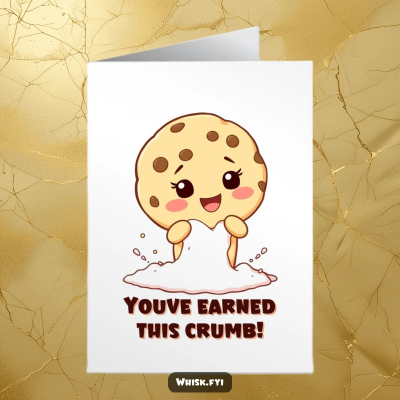 Funny Free Printable Congratulations Card: A giggling cookie character is sifting flour with enthusiasm.