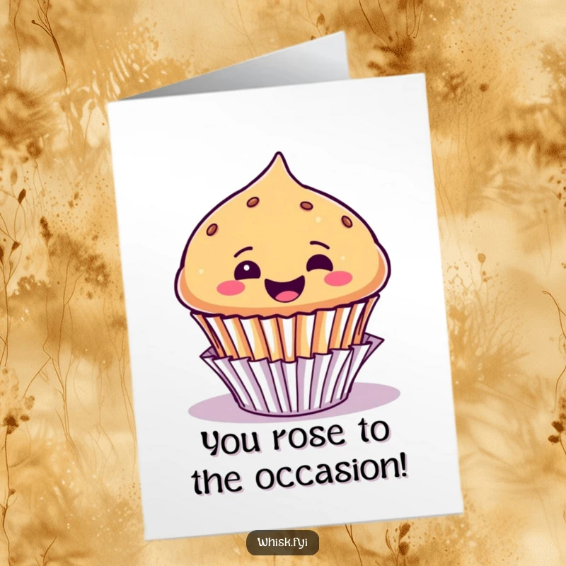 Funny Free Printable Congrats Card: Overjoyed muffin erupting from liner, celebrating success, a delightful printable.