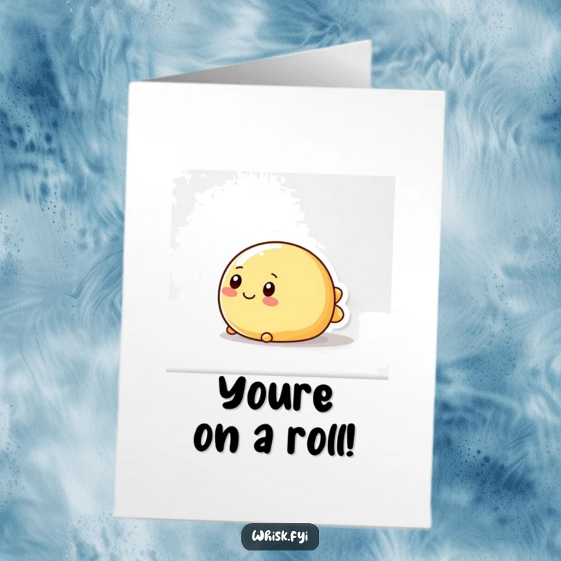 Funny free printable congratulations card showing a wobbly, round butter character joyfully sliding smoothly across a polished surface.