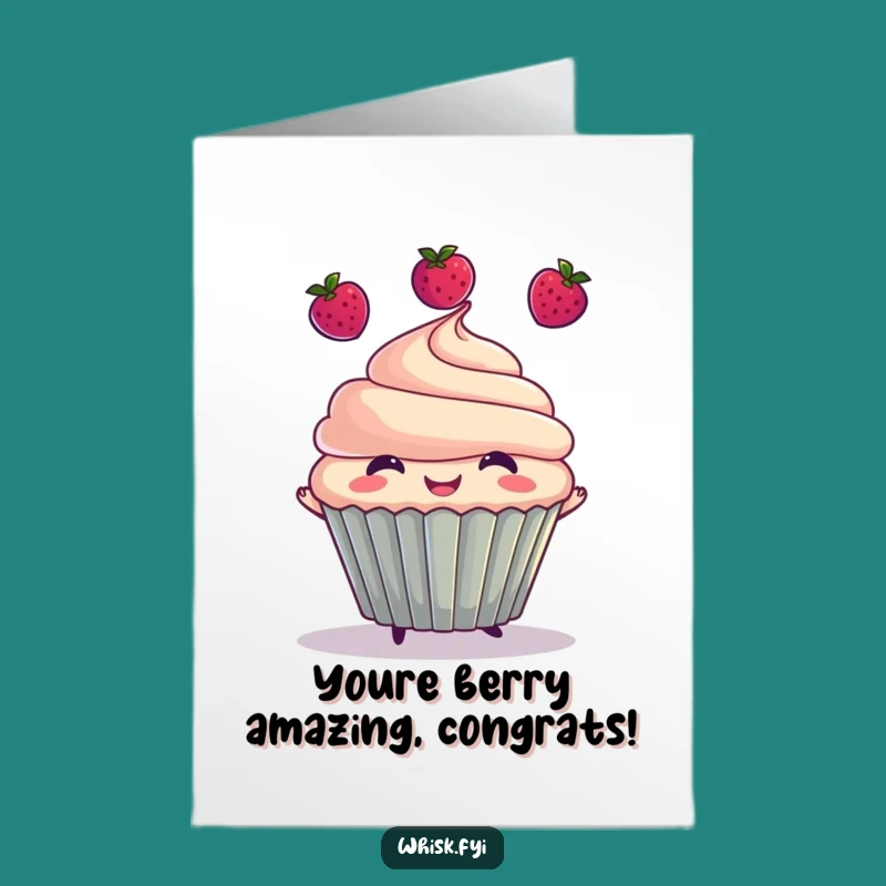 Free Printable Congrats Card: Juggling Cupcake, Funny Downloadable for Any Achievement