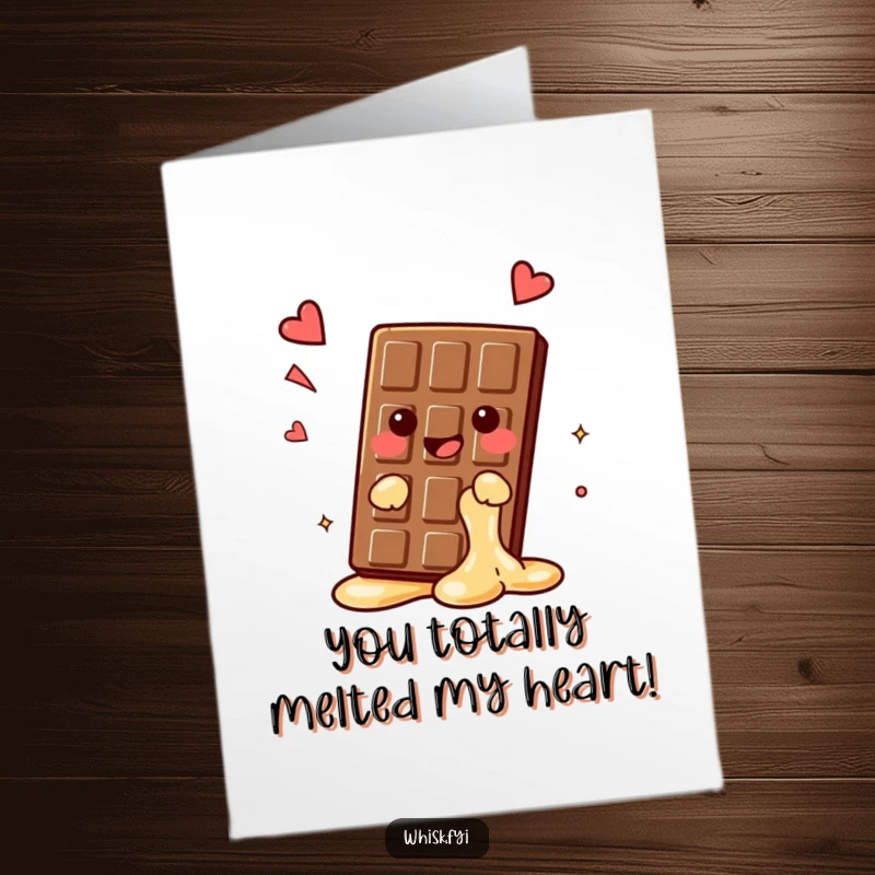 Free Printable Congratulations Card: A slightly melted kawaii chocolate bar exhales a happy sigh, signaling sweet victory and relief.