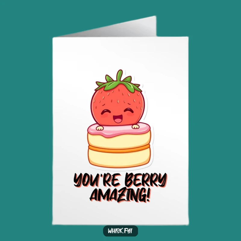 Free Printable Congrats Card: Funny Strawberry Baker, Zipping Cake Layers, Downloadable DIY Gift