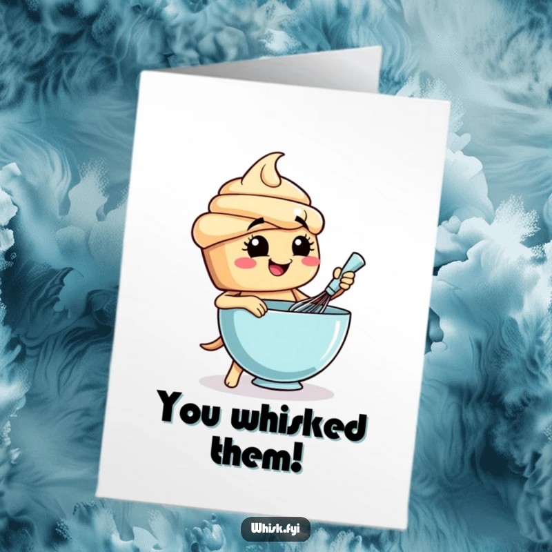 Funny Free Printable Congratulations Card: A happy cupcake with a whisk in hand energetically mixes batter, celebrating a sweet victory.