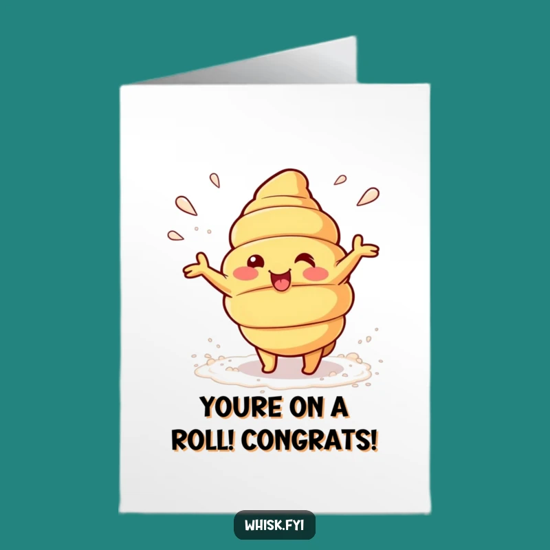 Free Printable Kawaii Croissant Card: Flour Power Congrats Downloadable Gift