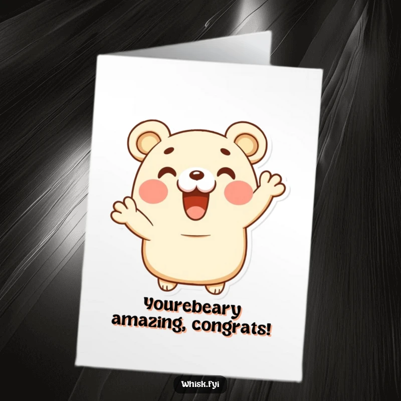 Funny Free Printable happy bear claw pastry giving a delighted cheer for a congratulations card, joyful and humorous downloadable art.