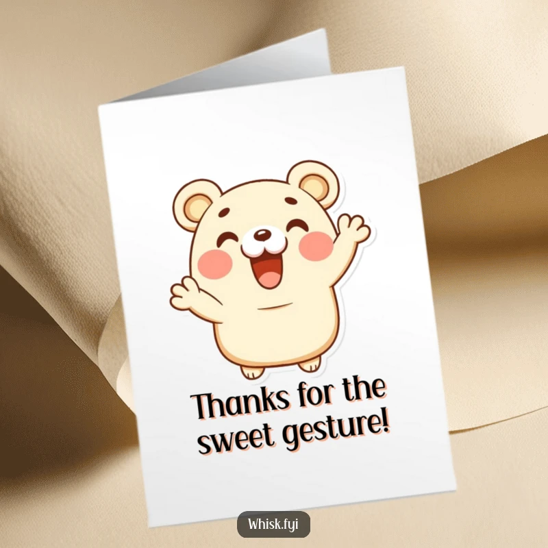 Funny Free Printable happy bear claw pastry giving a delighted cheer for a thank you card, joyful and humorous downloadable art.