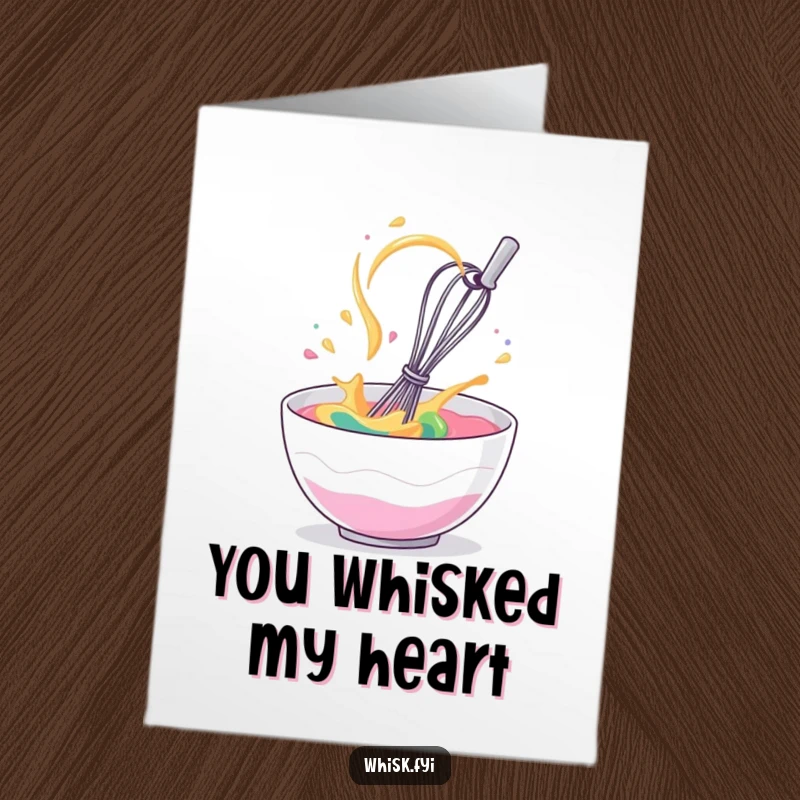 Funny Free Printable thank you card: a giggling whisk spinning in a bowl of colorful batter expressing thanks.