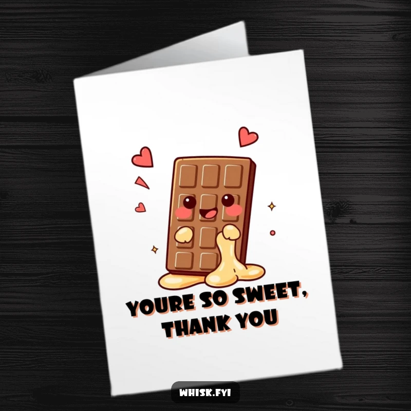 Funny Free Printable Thank You Card: A kawaii chocolate bar melts into a blissful sigh, conveying heartfelt and sweet gratitude.