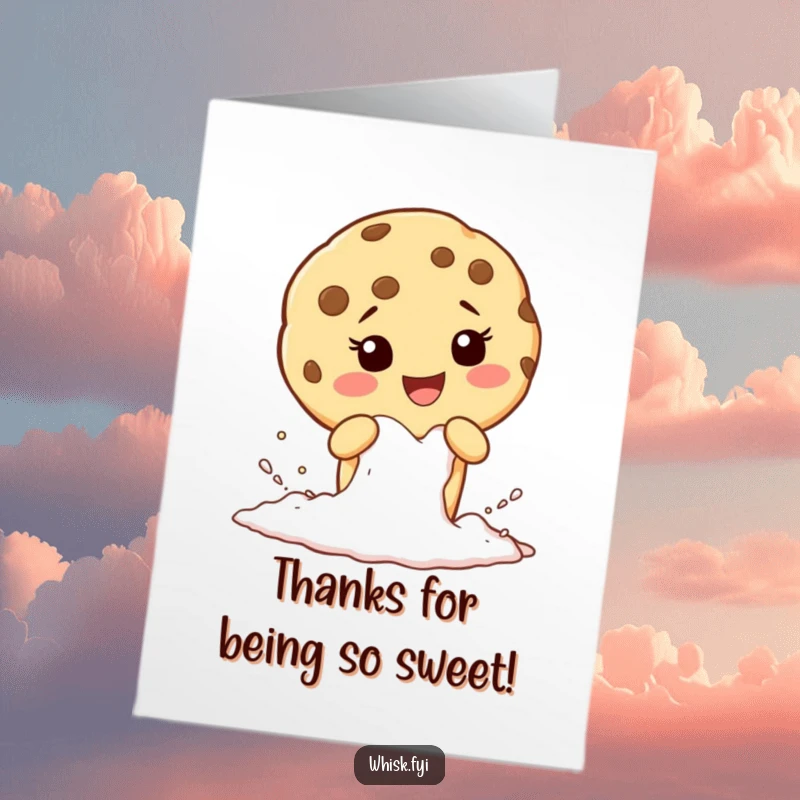 Funny Free Printable Thank You Card: A happy cookie character energetically sifts flour.