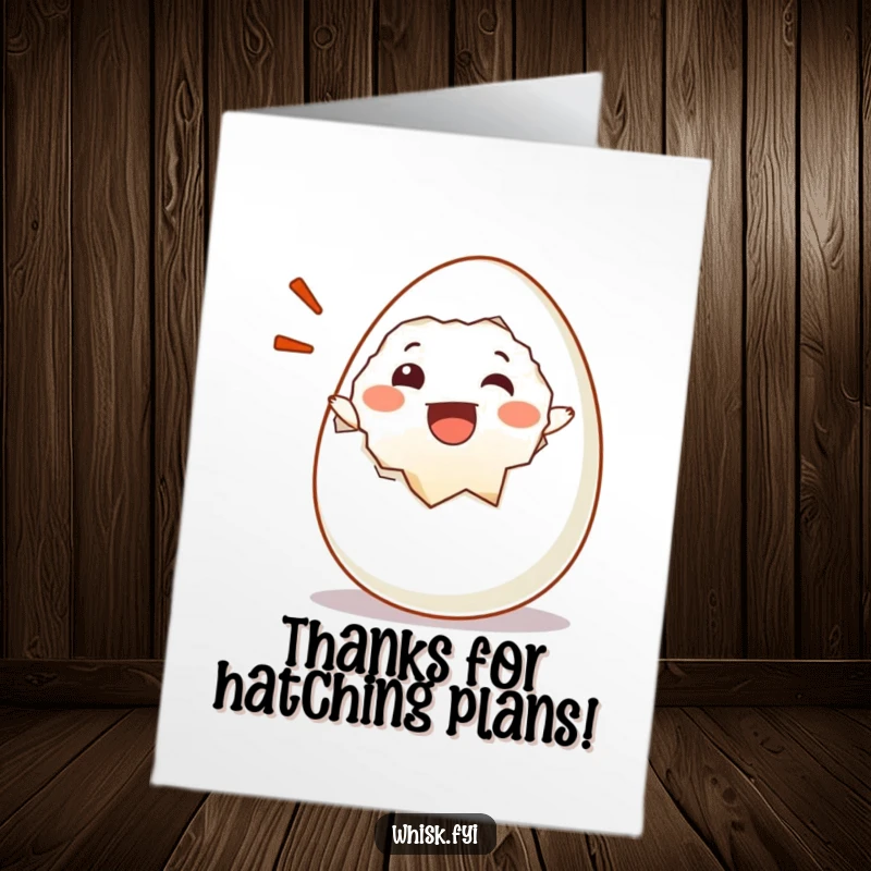 Funny Free Printable Thank You Card: A cheerful egg character cracks open with a joyful exclamation, offering a heartfelt thank you.