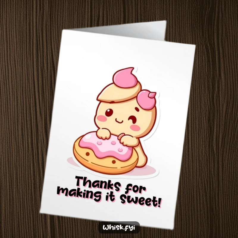 Funny Free Printable Thank You Card Kawaii cookie carefully decorating another cookie with icing, conveying thanks.
