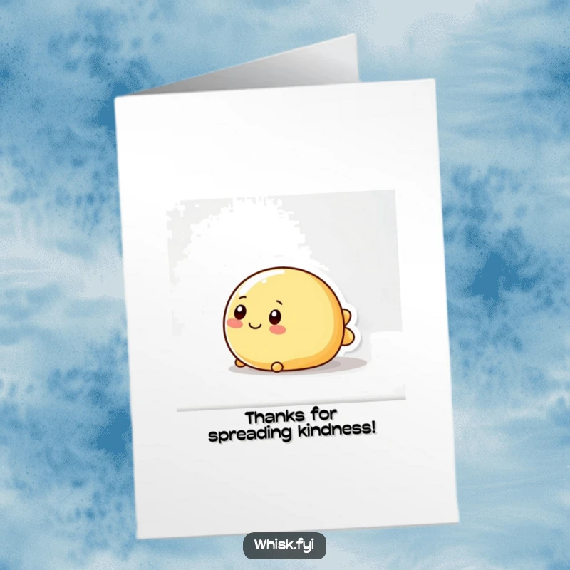 Funny free printable thank you card of a wobbly, round butter character sliding happily, symbolizing smooth gratitude.
