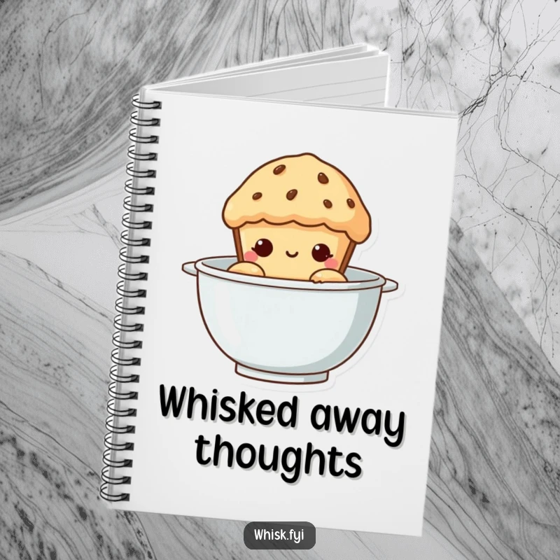 Funny Muffin Notebook: A curious muffin peeking from a mixing bowl, inspiring funny thoughts and creative notes within its pages.