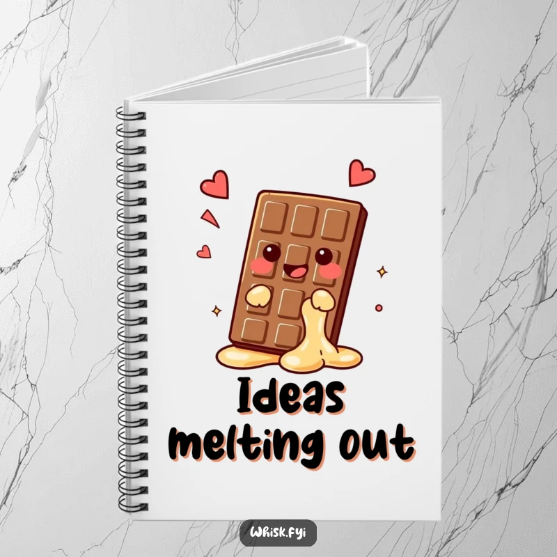 Funny kawaii chocolate bar notebook, melting slightly with a happy sigh, sweet and hilarious journal for ideas, perfect funny gift.