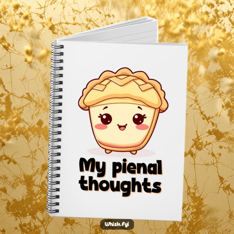 Funny Kawaii pie notebook, featuring a cheerful pie character with a lattice top, perfect for recipe writing.