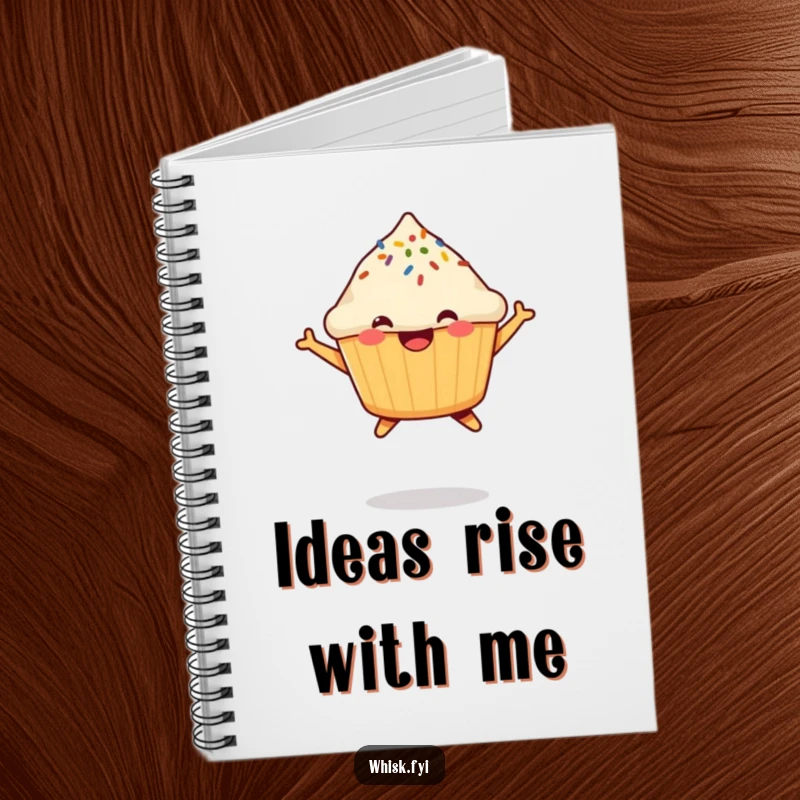 Funny Muffin Notebook with a happy, jumping muffin and sprinkle design, ideal for capturing notes and creative ideas with flair.