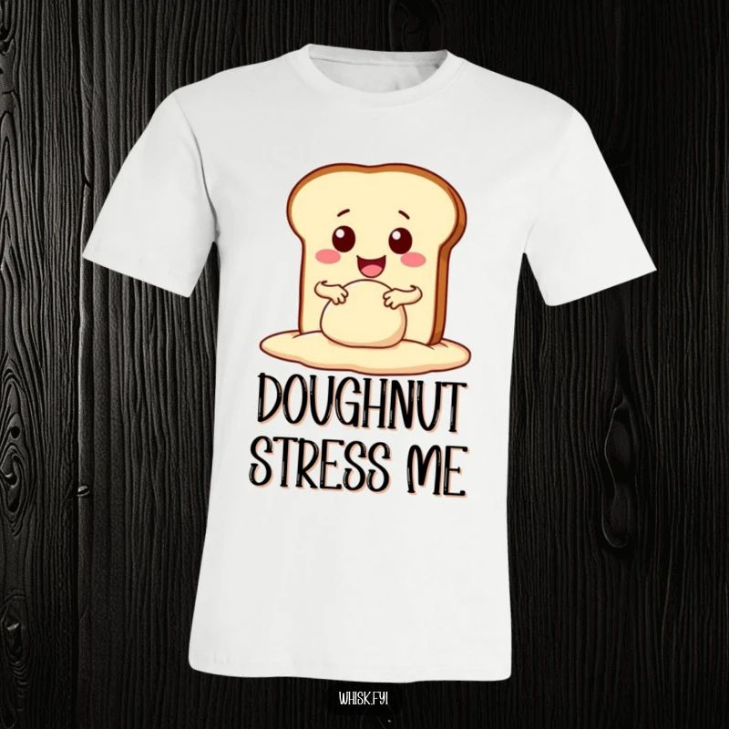 Funny kawaii bread slice enthusiastically kneading dough with a wide smile, on a comfortable t-shirt. A humorous baking design.