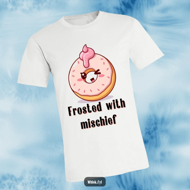 Funny t-shirt featuring a mischievous doughnut winking and frosting another doughnut, perfect for pastry fans.