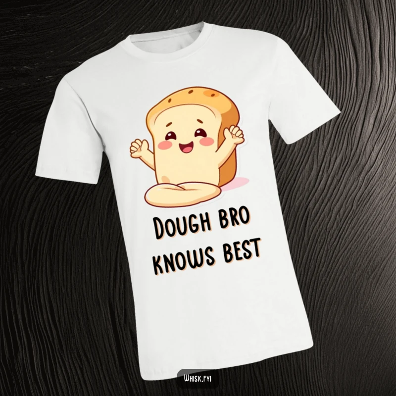 Funny t-shirt featuring a smiling bread loaf with arms joyfully kneading dough, capturing the fun of baking.