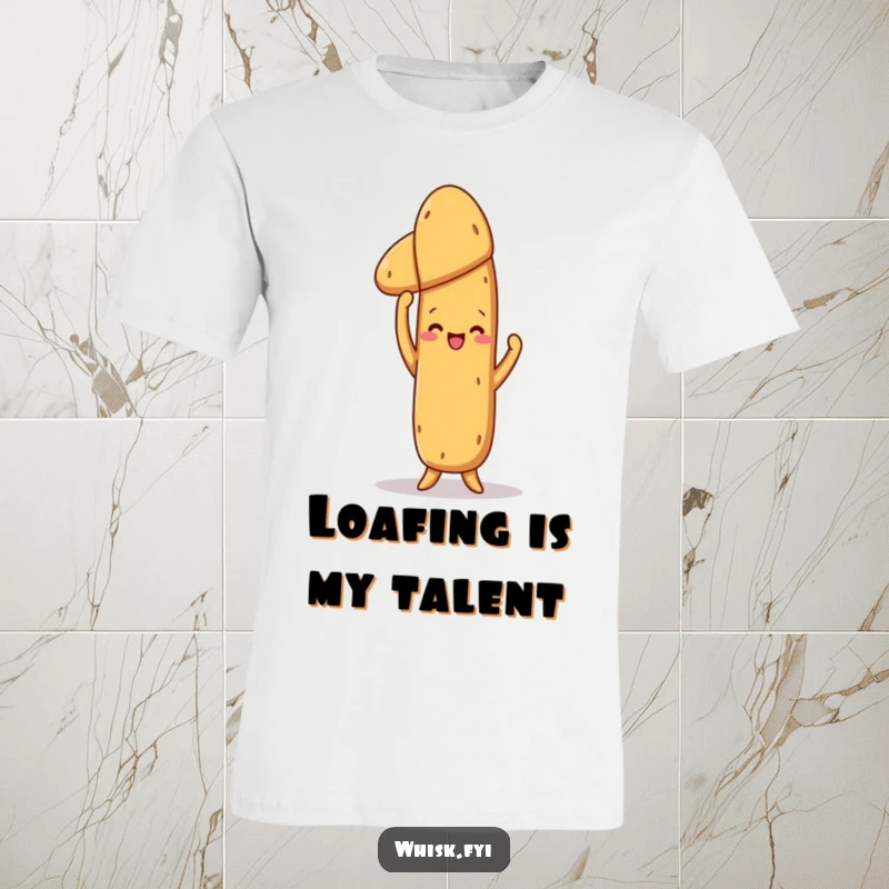 Funny Baguette T-Shirt: A proud baguette proudly displaying a perfectly baked loaf, a humorous symbol of baking victory.