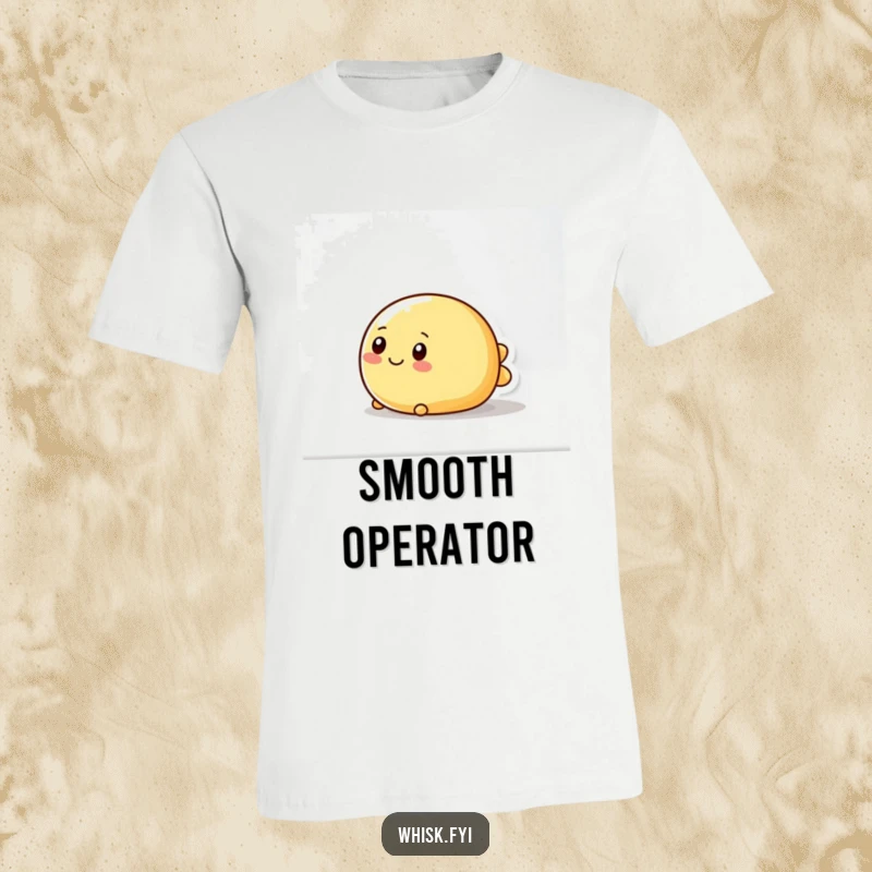 Funny t-shirt featuring a wobbly, round butter character gleefully sliding across a smooth surface, perfect for foodies and humor lovers.