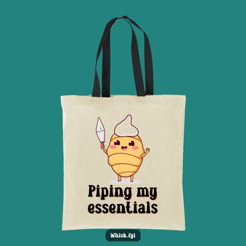 Funny Croissant Baker Tote Bag: Happy Pastry Chef Holding Piping Bag Carryall